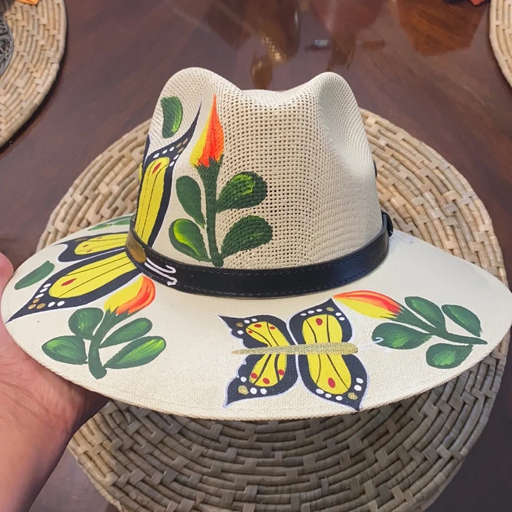Hand Painted Butterfly and Flower Hat